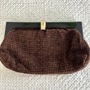 Vintage 1960s Lucite Frame Clutch Brown Boucle Mod Evening Purse SM Co USA